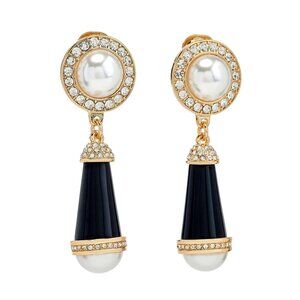 Kenneth Jay Lane, Black and Pearl Drop Clip-On Earrings
